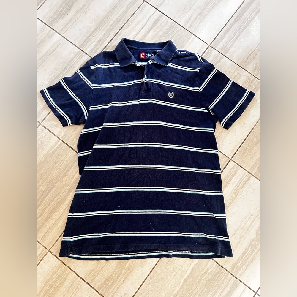 CHAPS Navy Striped Polo Shirt‎ size large